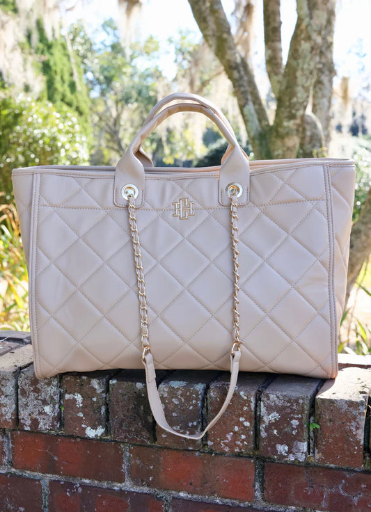 Caroline Hill Melissa Tote Bag: Tan Quilted