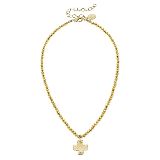 Susan Shaw: Gold Cross On Gold Beaded Necklace
