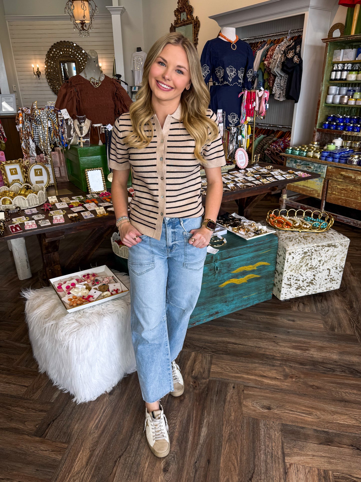Classy Striped Button Sweater