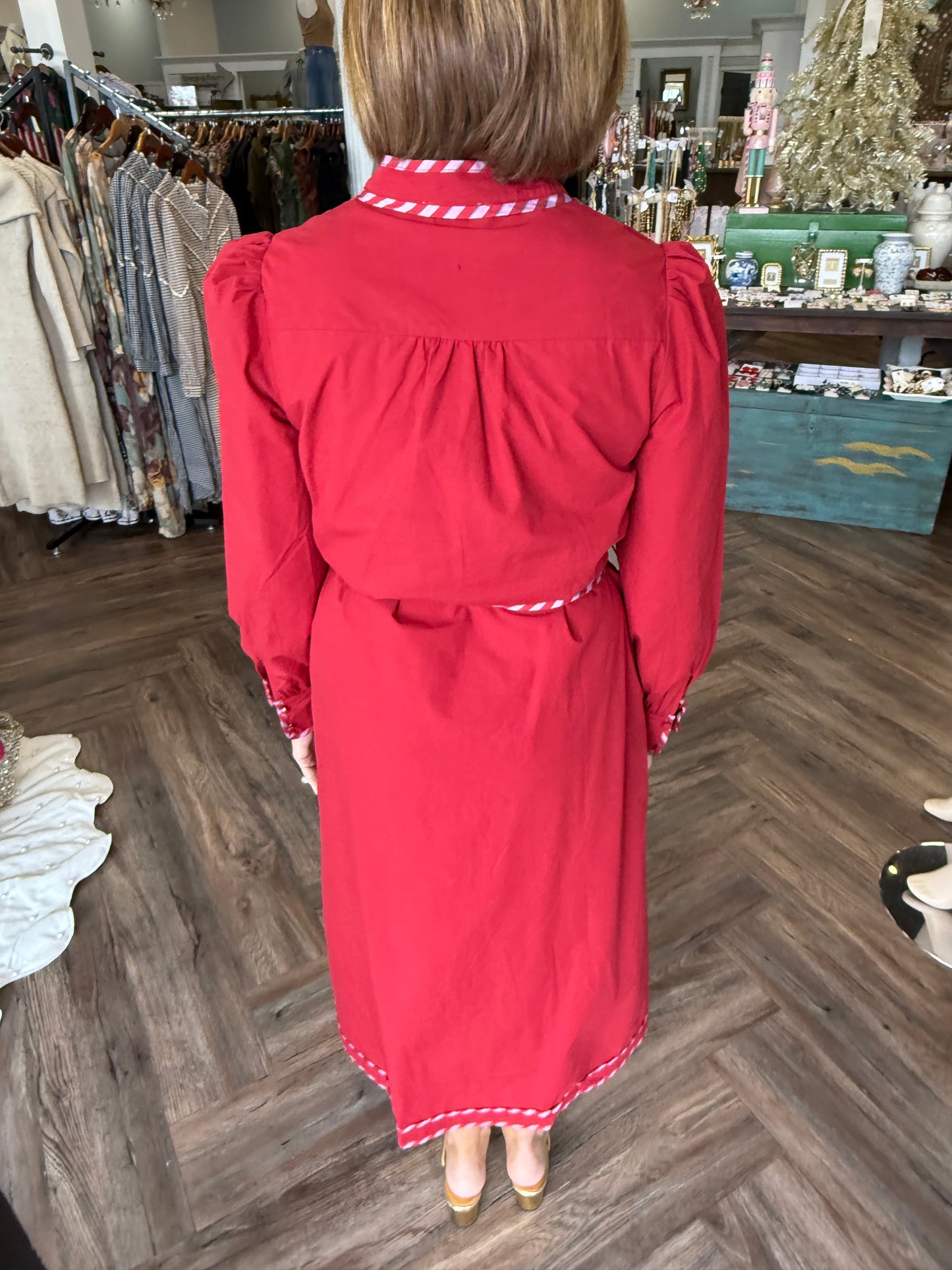 Striped Contrast Belt Midi Dress