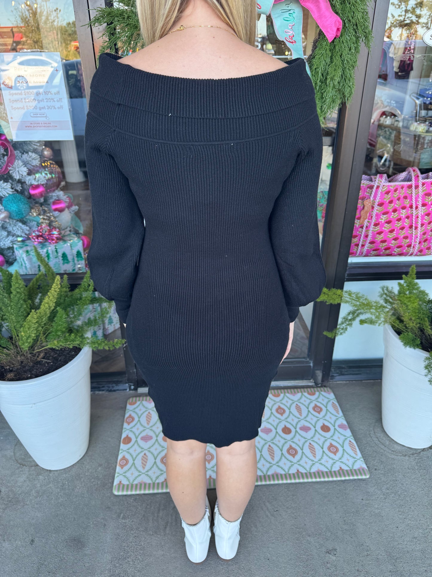 Off Shoulder Sweater Dress: Black