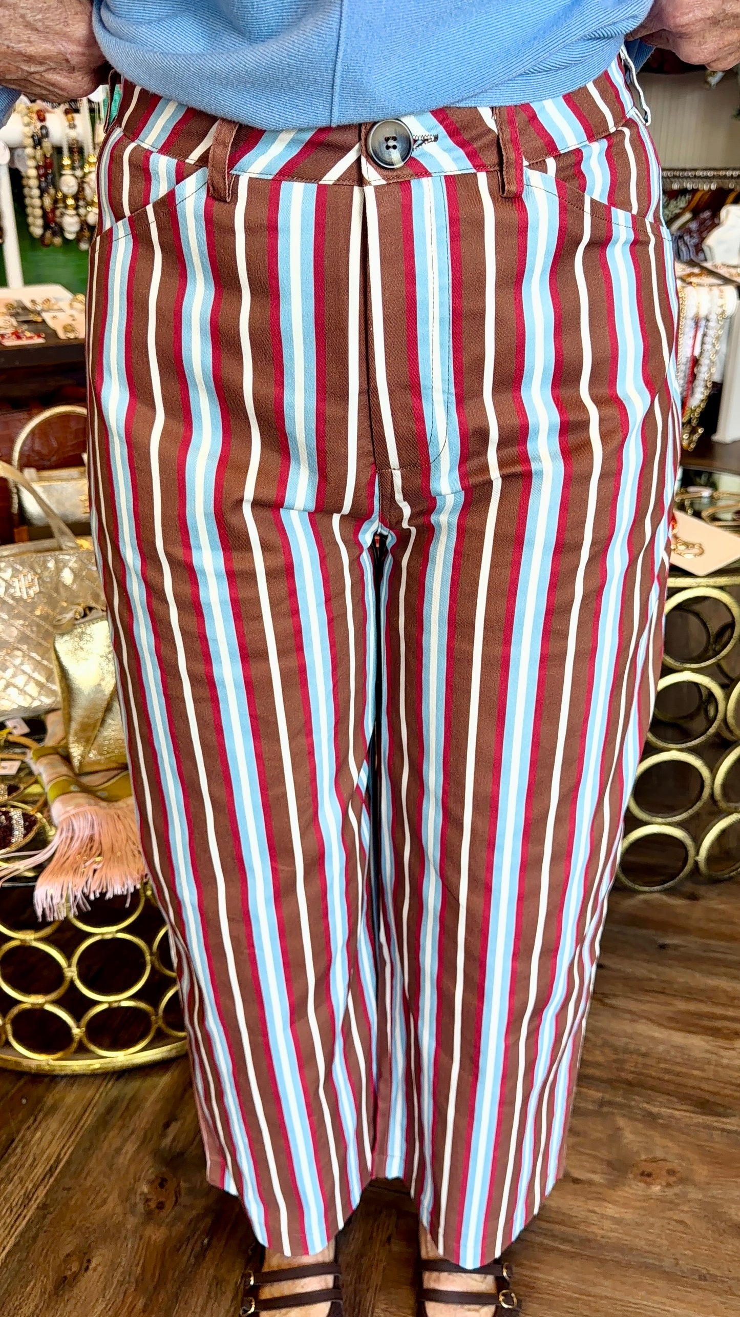 Brown Red Blue Stripe Pants