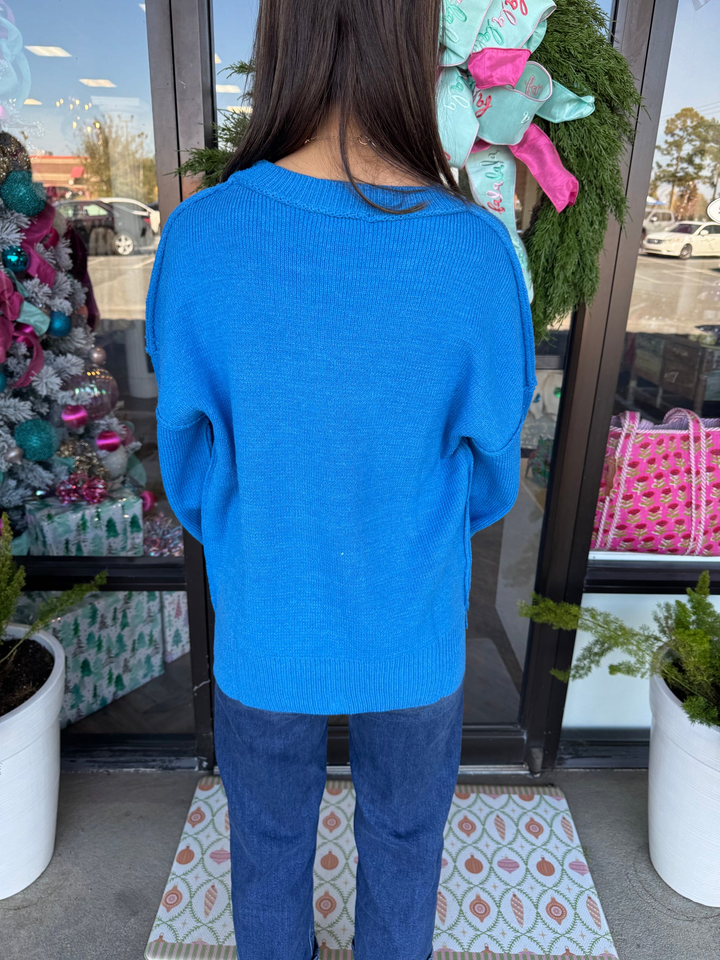 Basic Solid Knit Sweater: Blue