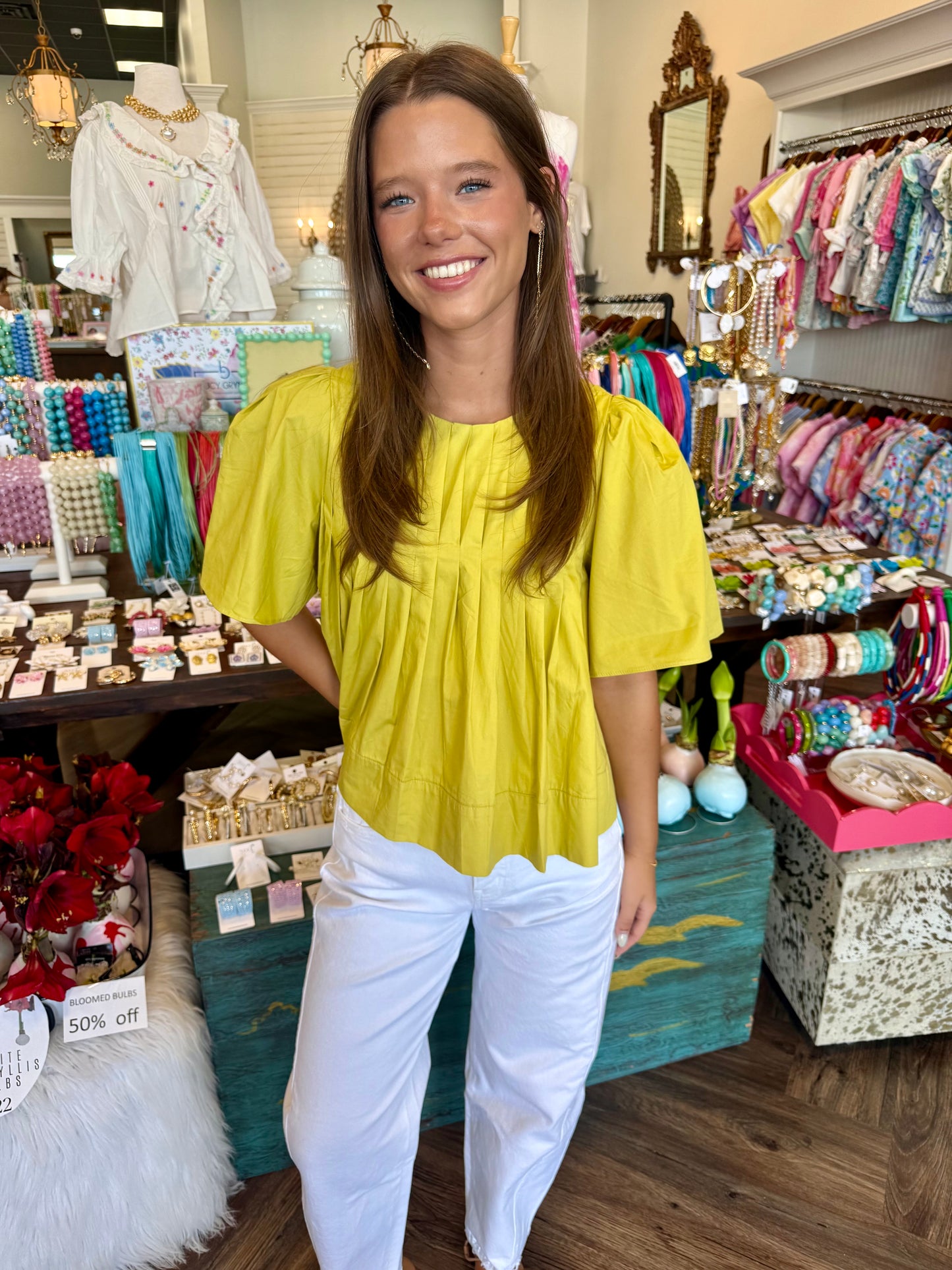 Chartreuse Pleated Detail Top