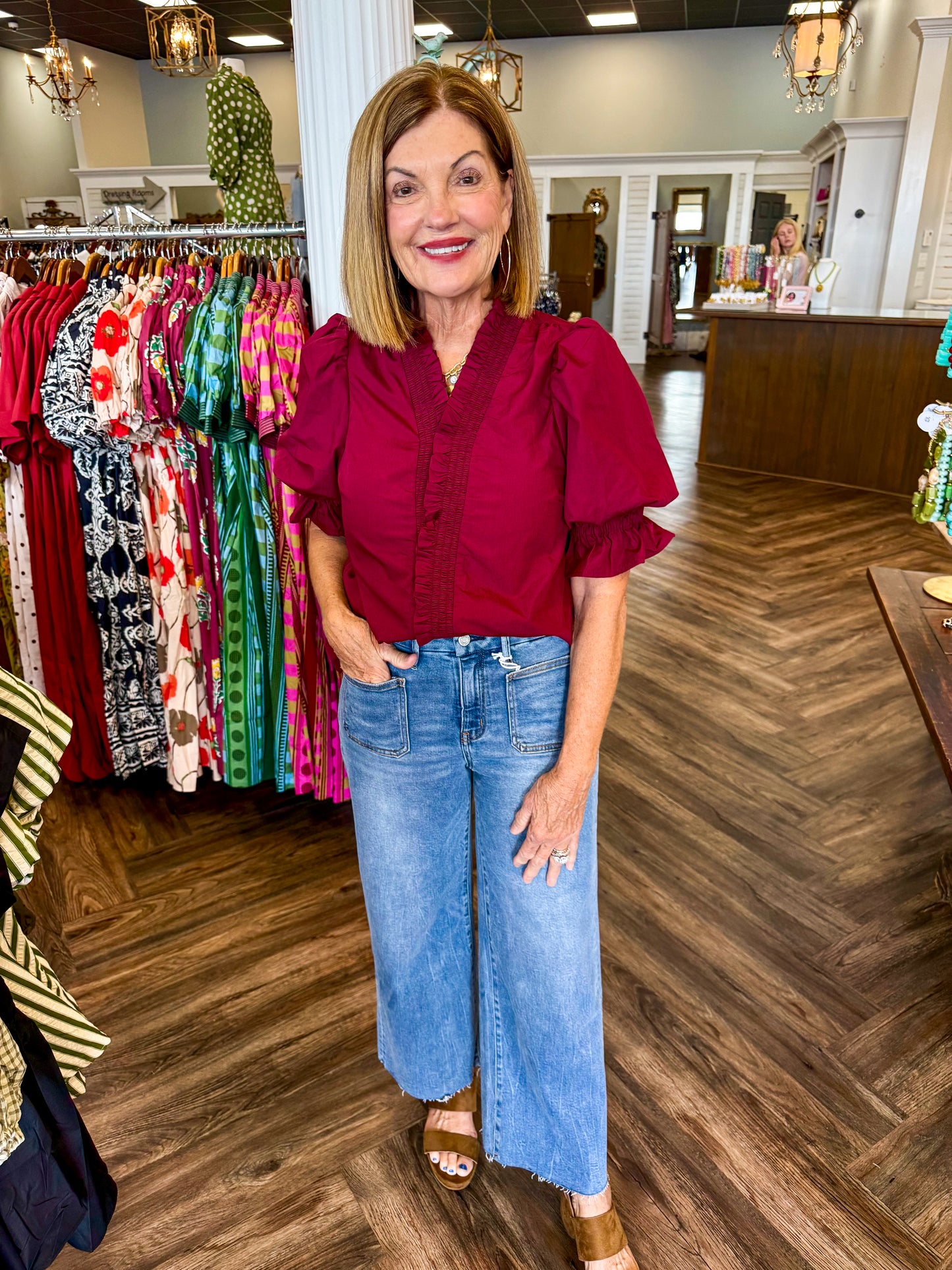 Wine Ruffle Top
