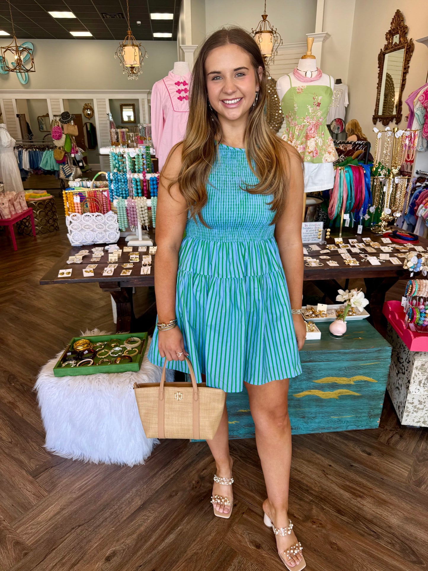 Blue/Green Smock Stripe Dress