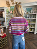 Multi Color Stripe Cardigan: Purple