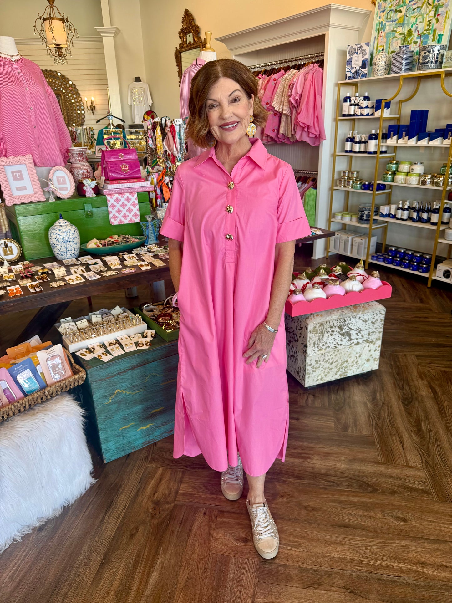 Accent Button Midi Dress: Pink