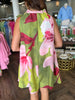 Lime Garden Neck Tie Mini Dress
