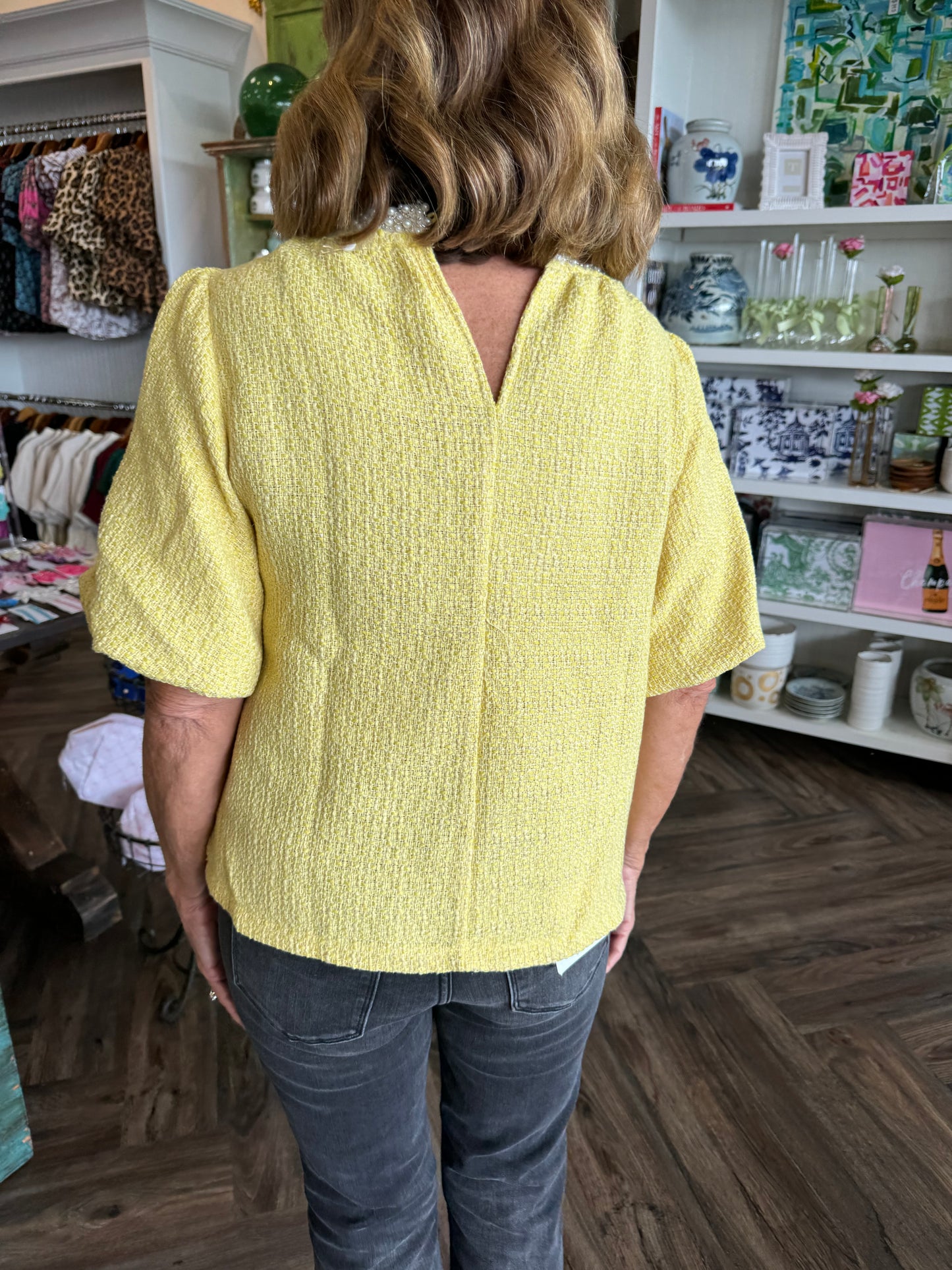 Pearl Tweed Top: Yellow