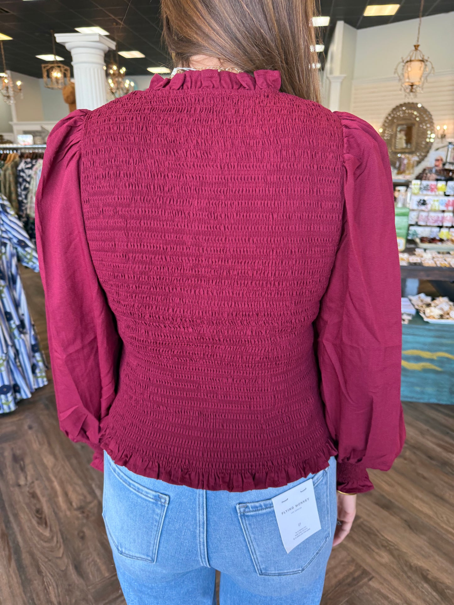 Zipper Smock Top: Burgundy