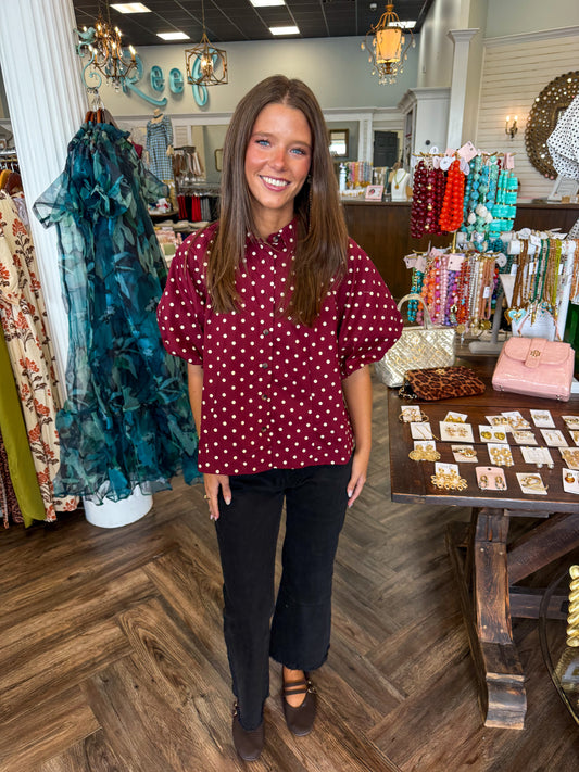 Polka Dot Top: Deep Wine