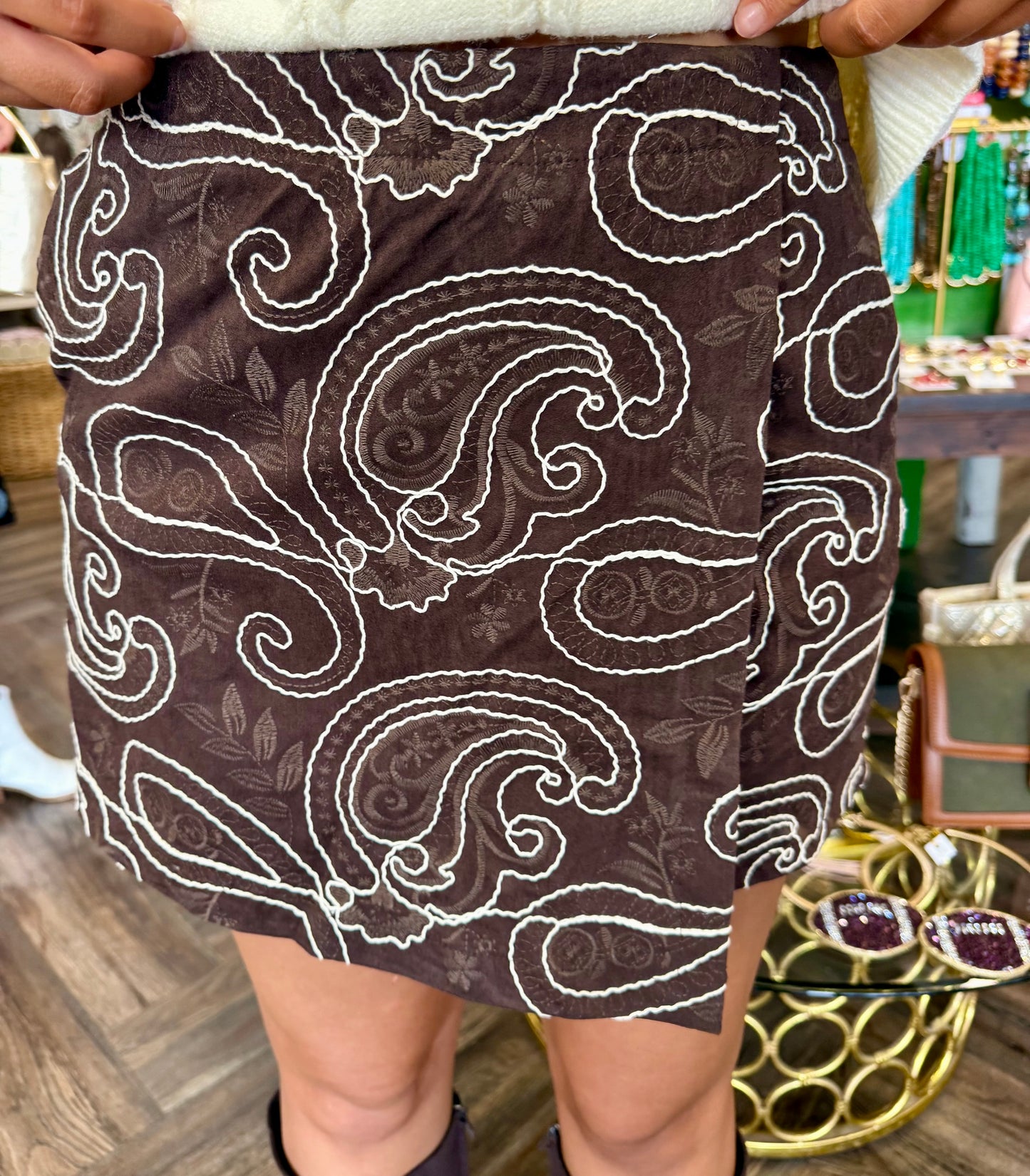 Brown Suede Paisley Skort