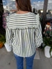 Scalloped Frilly Striped Top: Olive