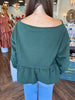 Off-The Shoulder Ruffle Hem Top: Green