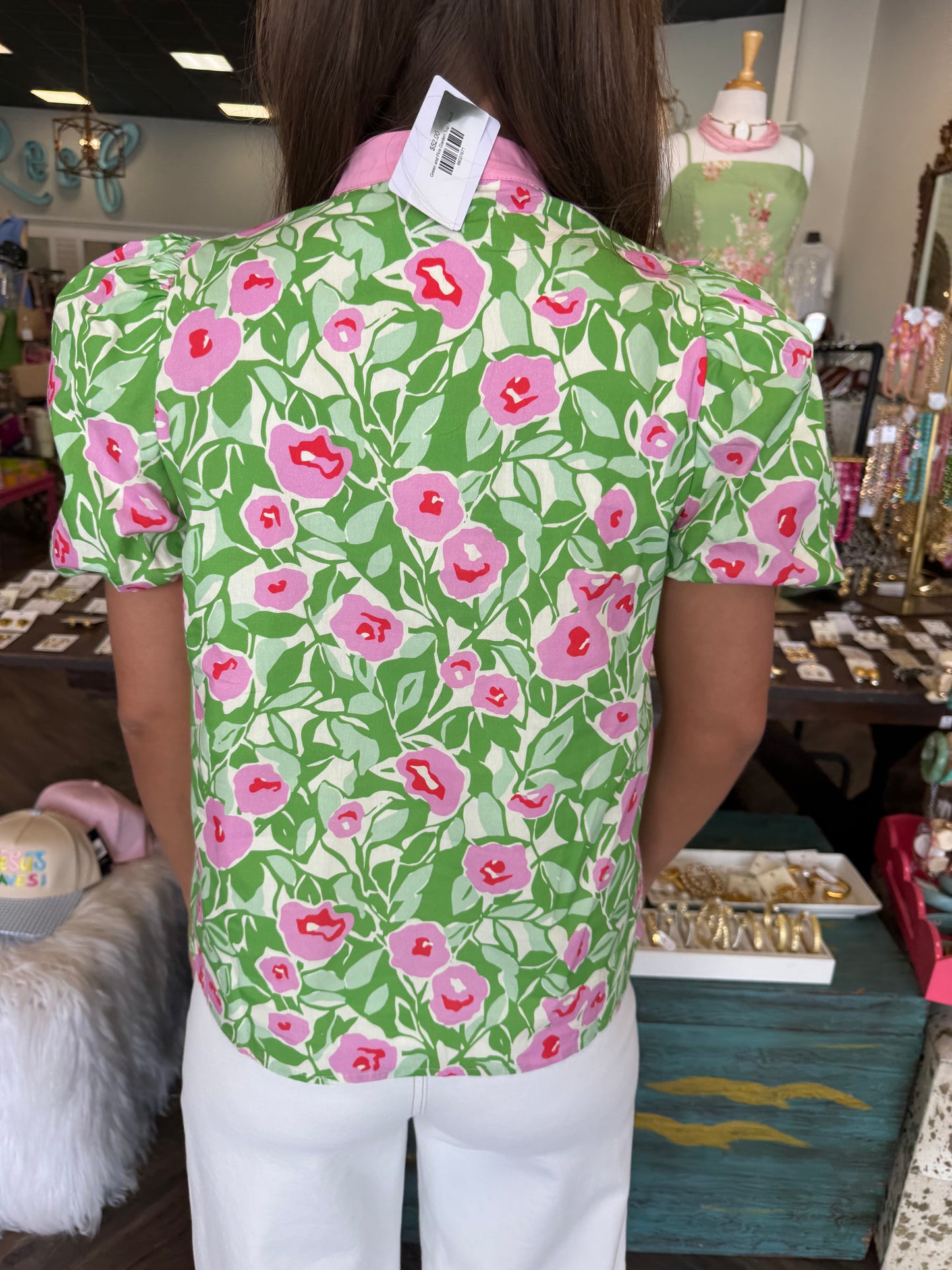 Green and Pink Garden Top
