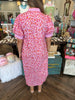 V-Neck Cheetah Midi Dress: Pink