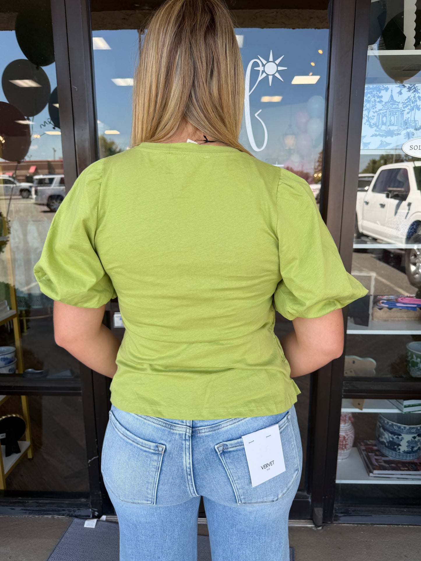 Elastic Smock Top: Sage