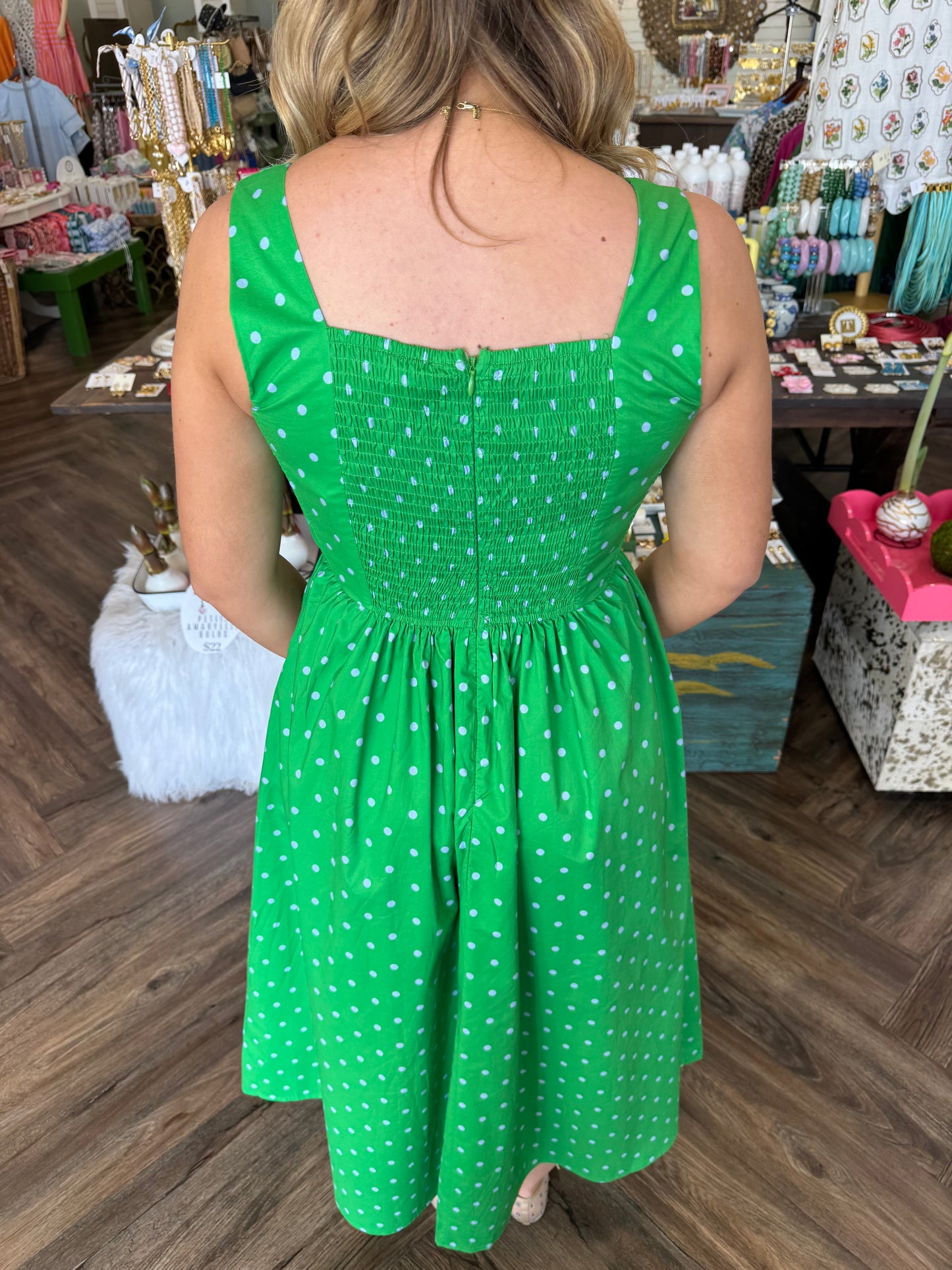 Polka Dot Midi Dress: Kelly Green