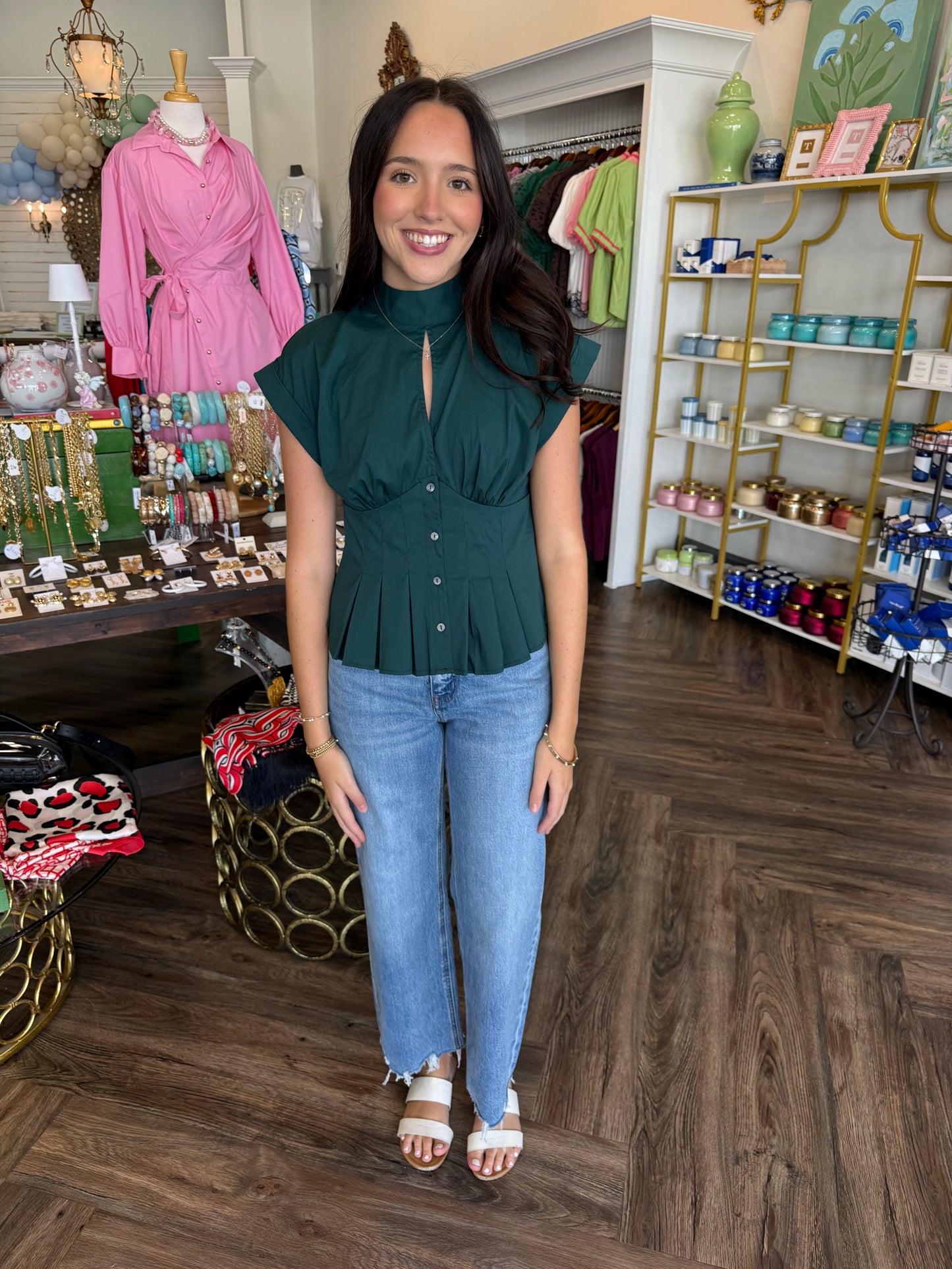 Keyhole Ruched Top: Forest