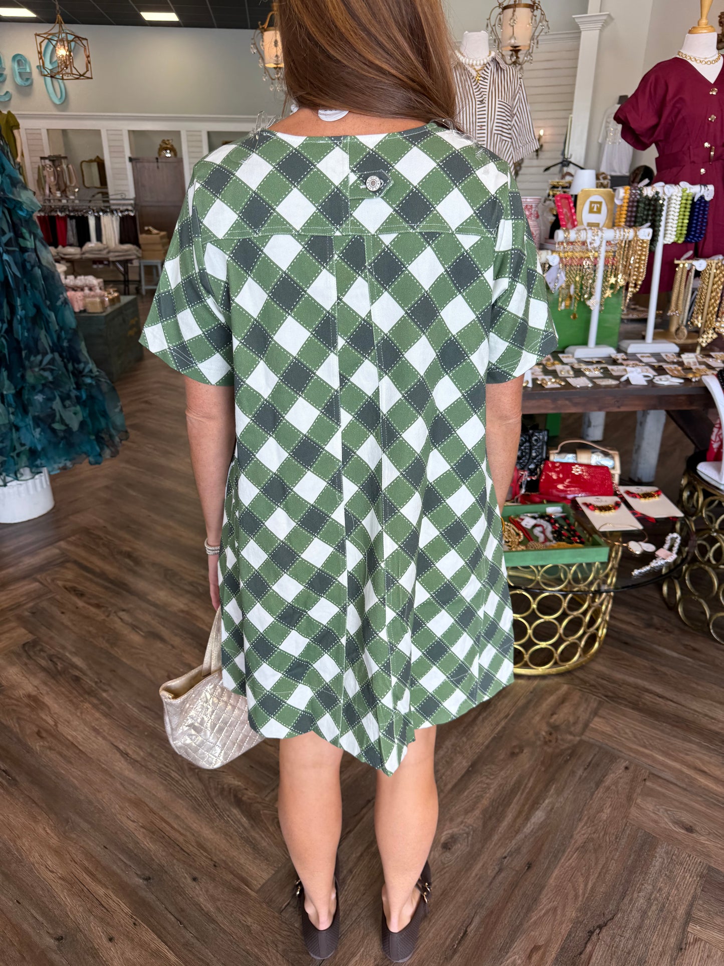 Olive Plaid Denim Dress