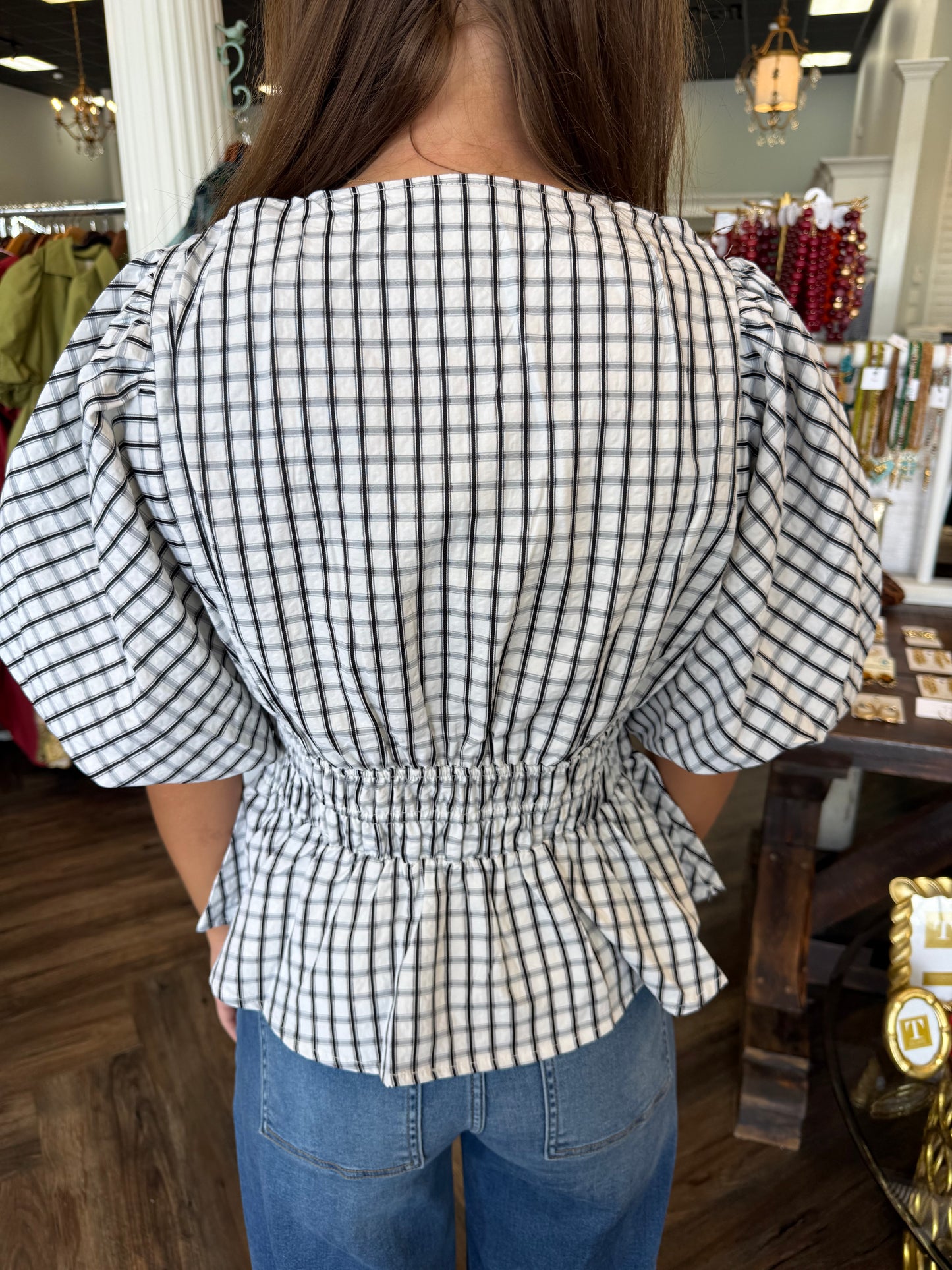 Gameday Plaid Peplum Top