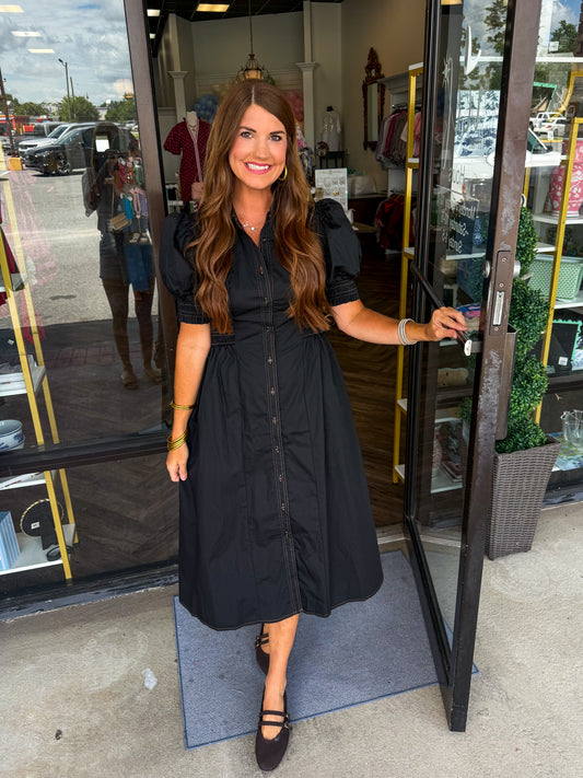 Fall Black Stitched Midi Dress