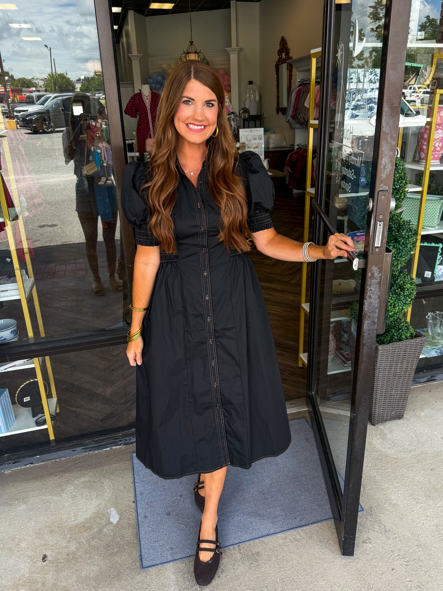 Fall Black Stitched Midi Dress