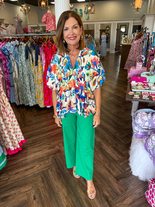 Blooming V Neck Multi Top