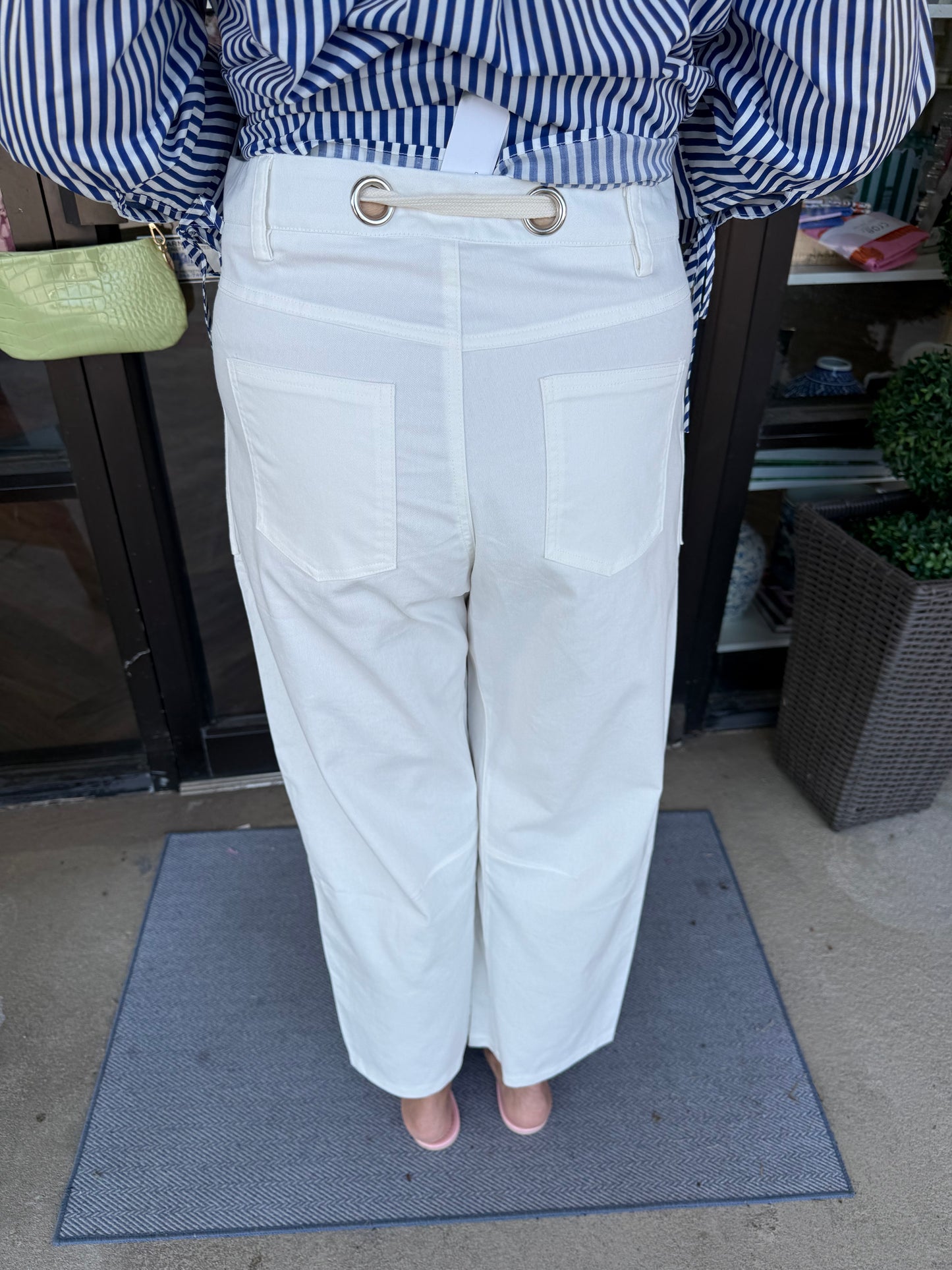 Casual Drawstring White Pants