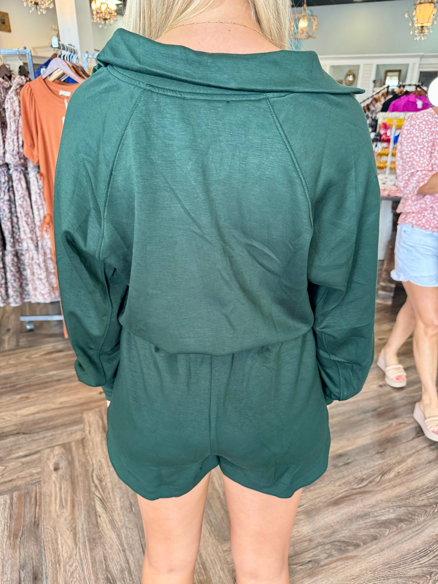 Long Sleeve Cozy Romper: Hunter Green