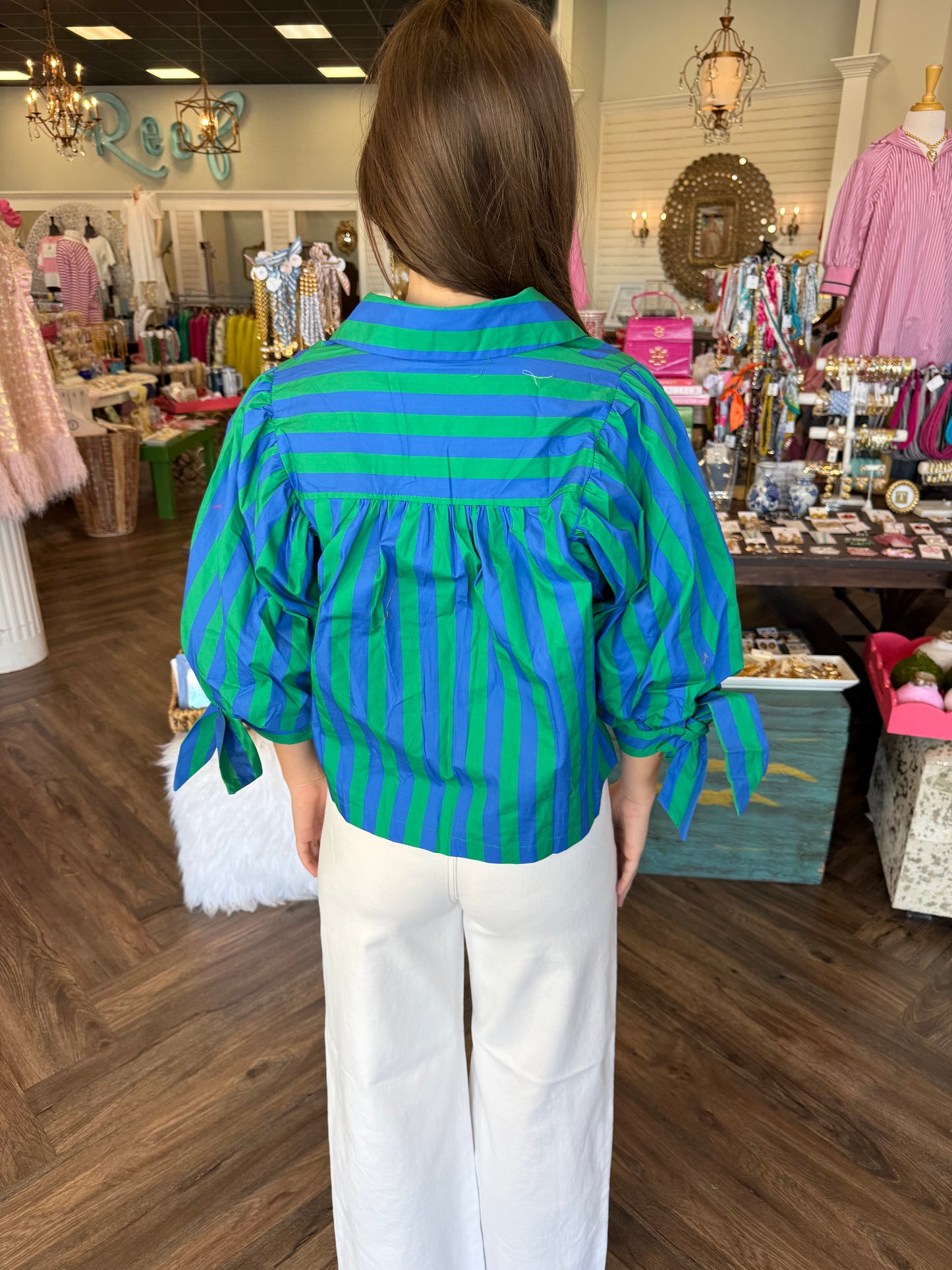 Green/Blue Collar Bow Top
