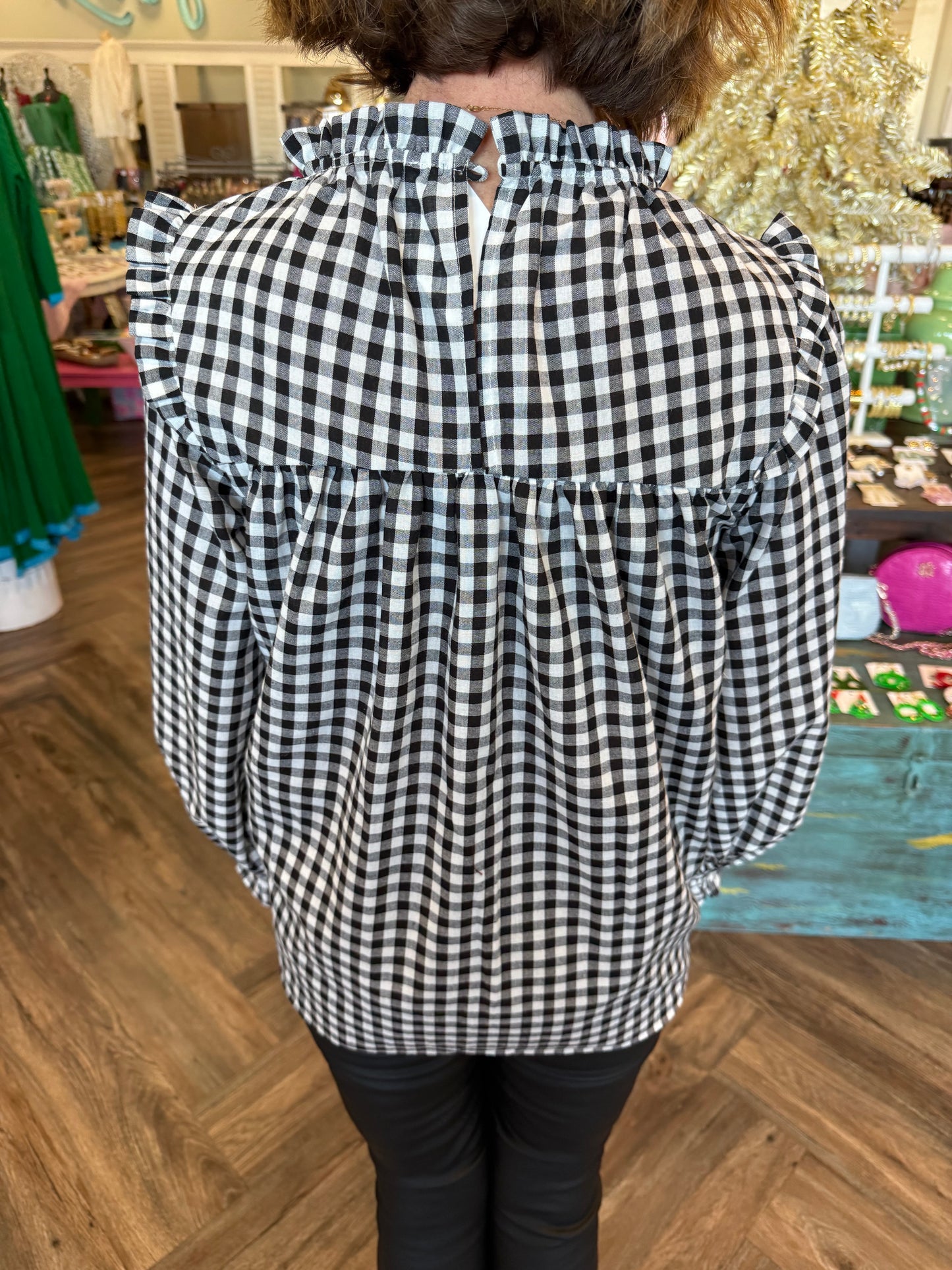 Mock Neck Gingham Top