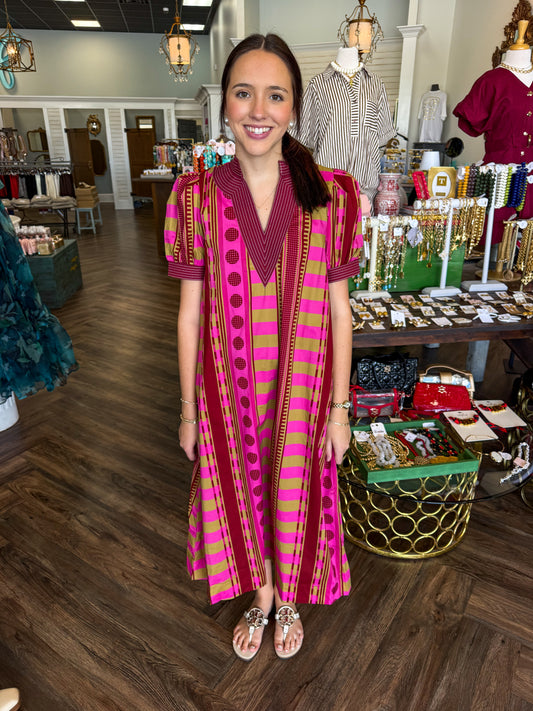 Geometric Midi Dress: Pink