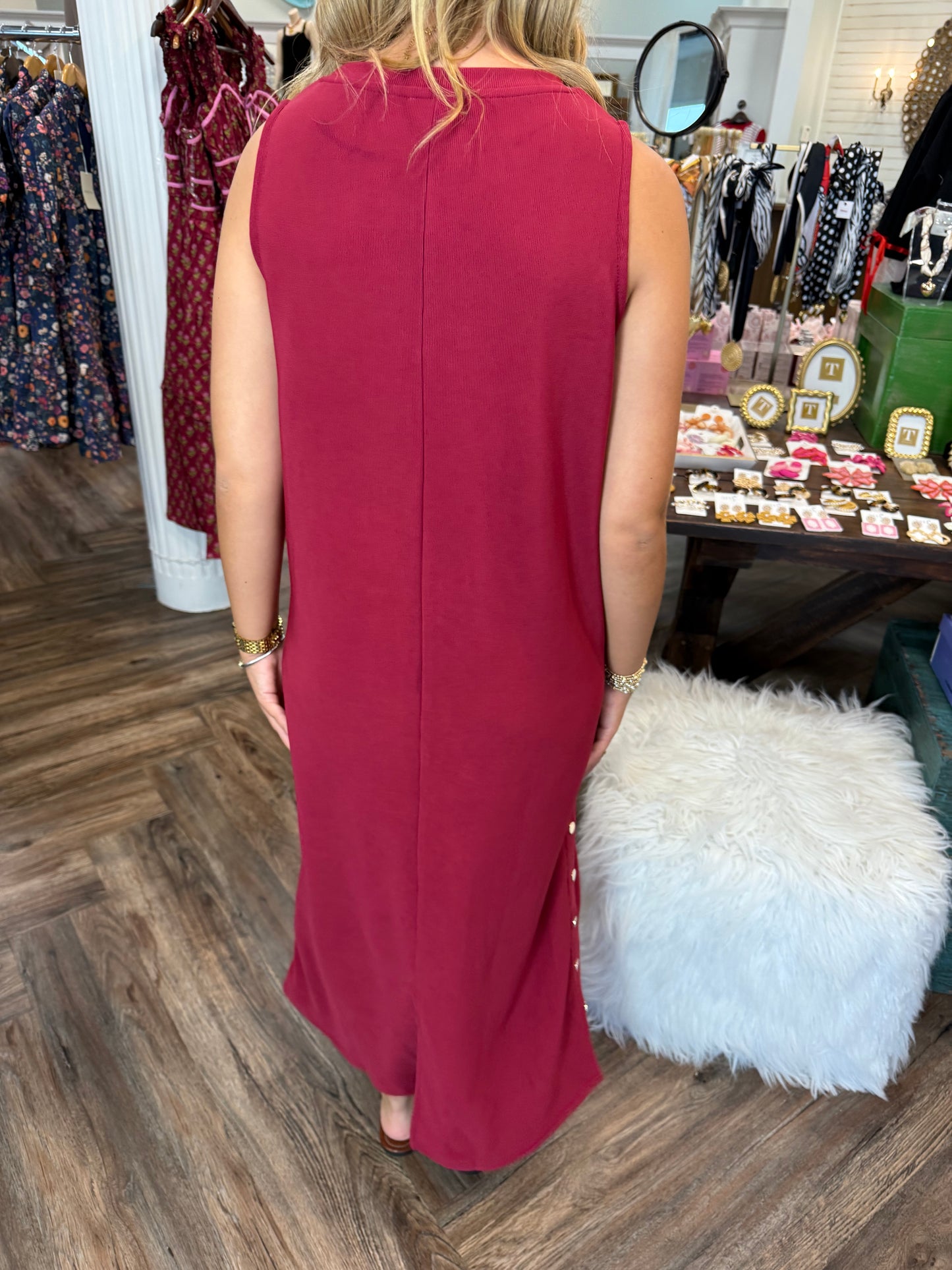 Button Love Midi Dress: Maroon