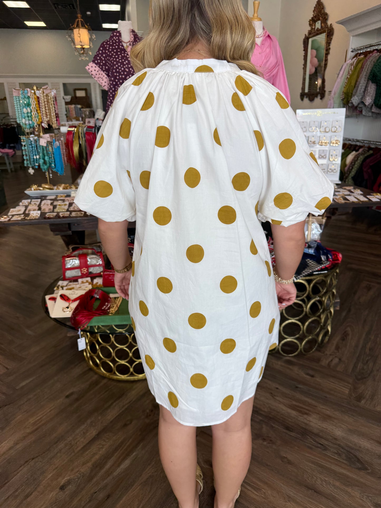 Mustard and White Polka Dot Mini
