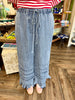 Flared Ruffle Chambray Pants
