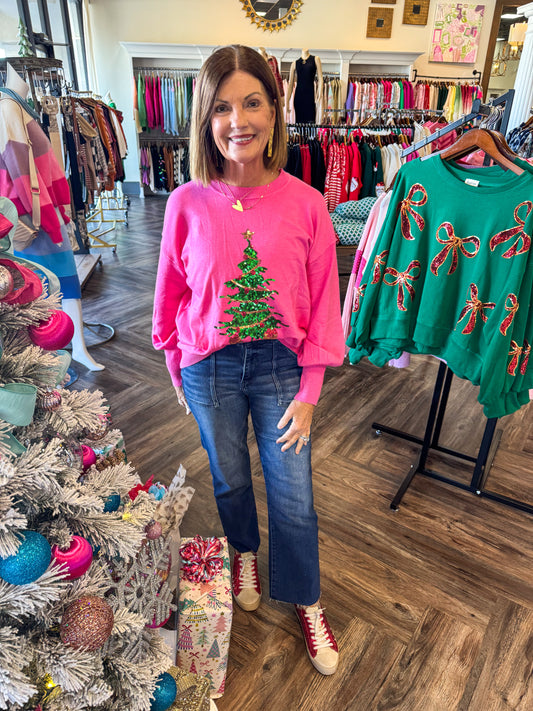 Pink Tree Sequin Sweater