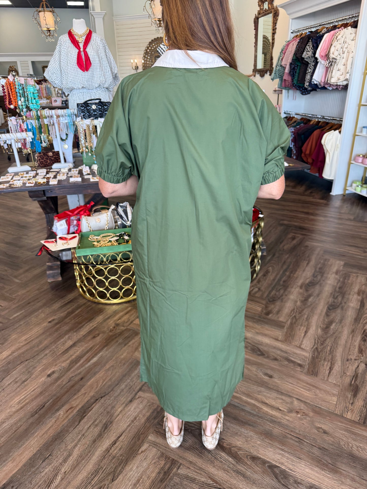 Two Tone Midi Dress: Olive