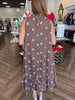 Neck Tie Dot Midi Dress: Blue/Brown