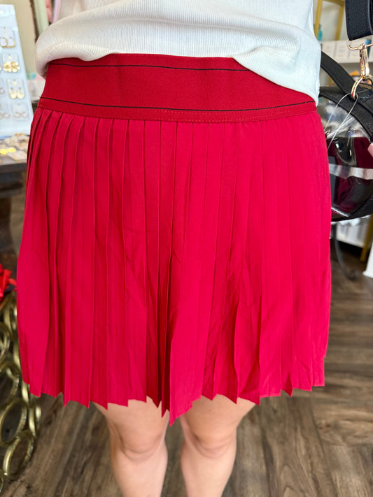 Pleated Athletic Skort: Red
