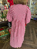 Harvest Collar Plaid Midi Dress: Crimson