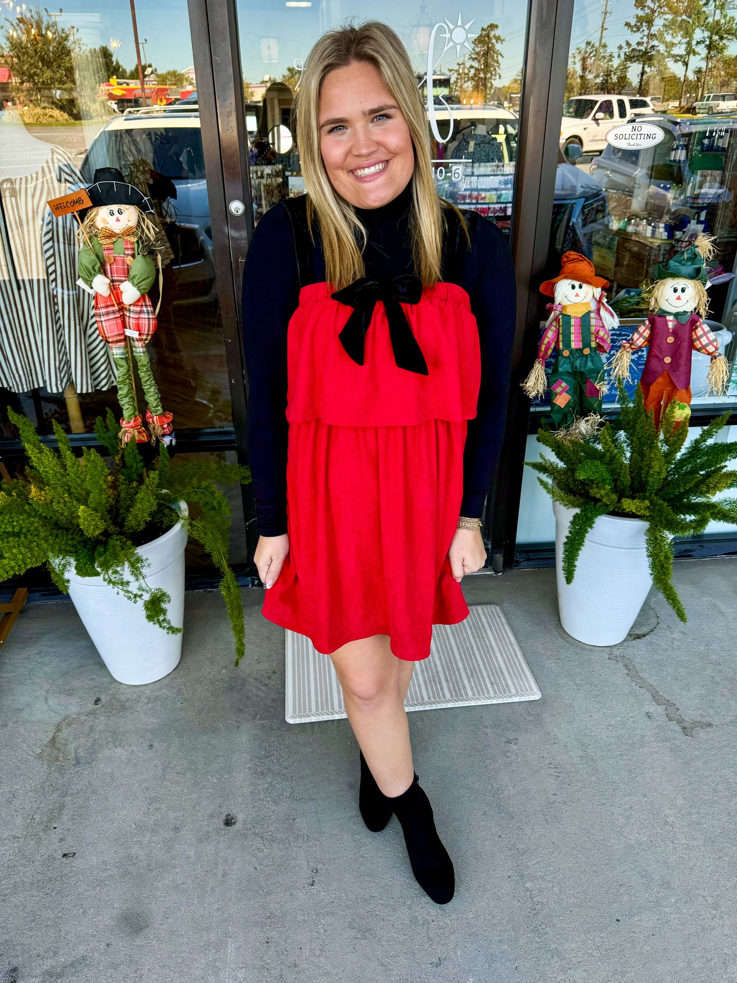 Red Corduroy Bow Dress