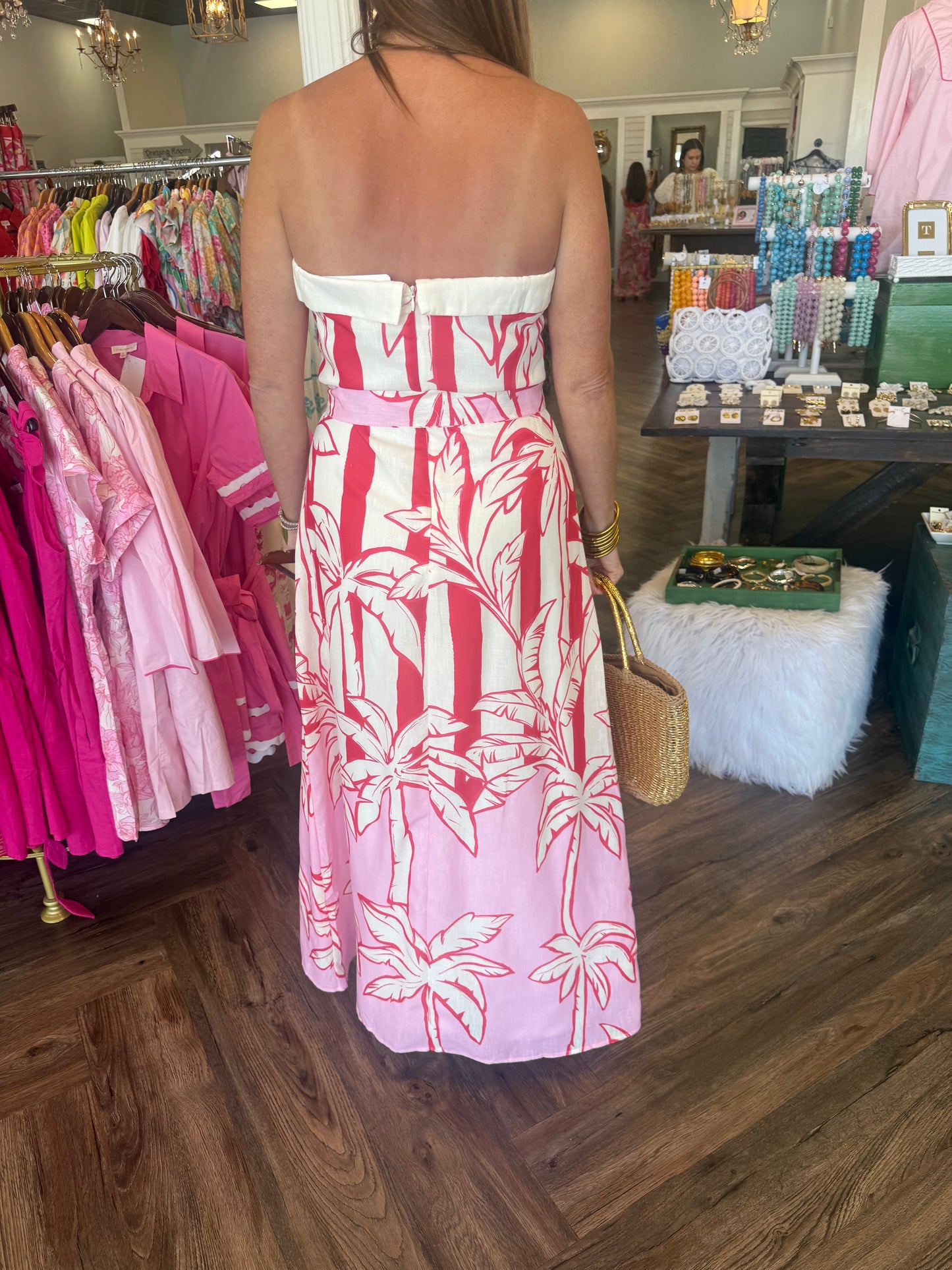 Red Palm Midi Dress