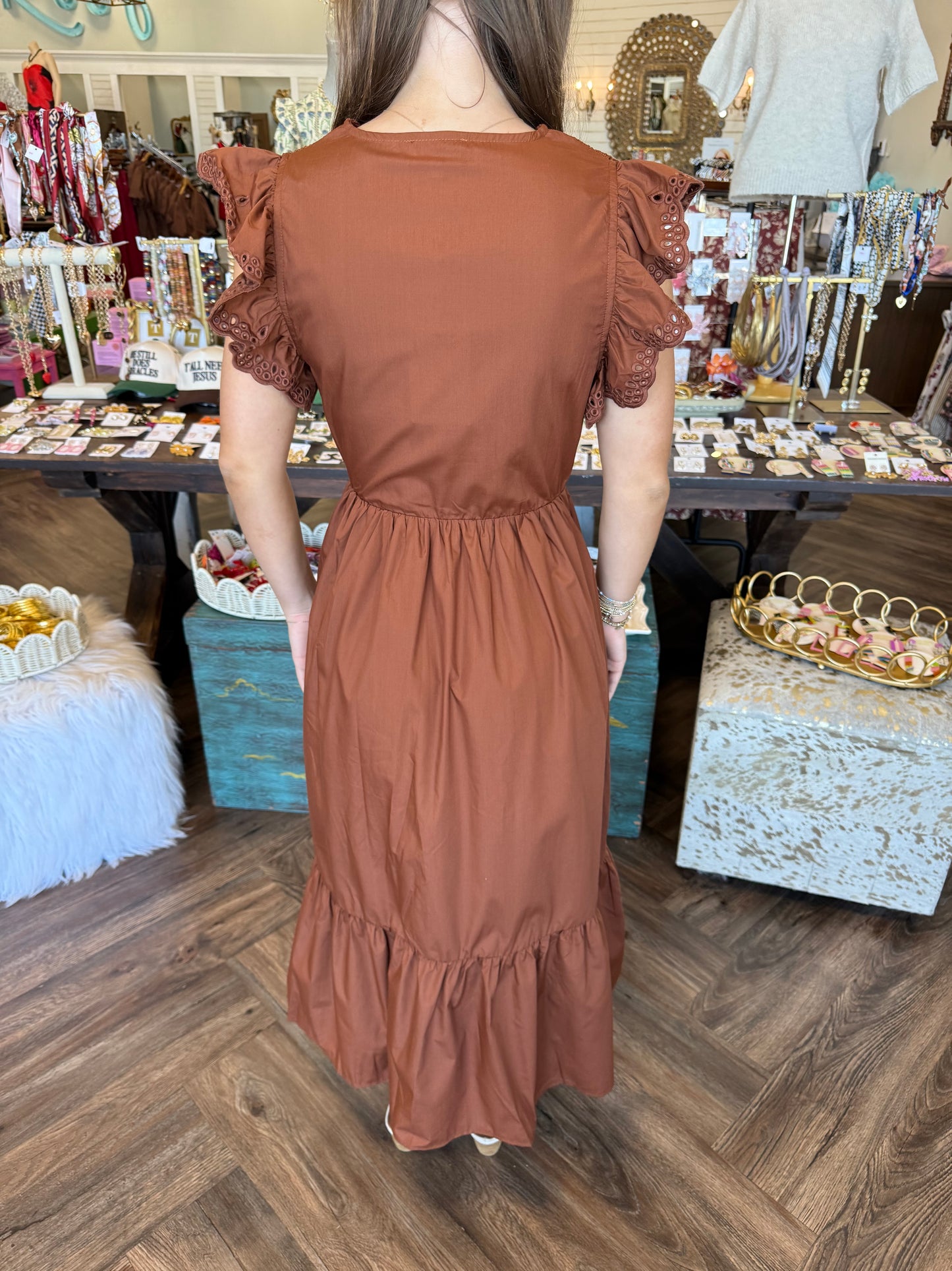 Mia Zip Midi Dress: Caramel