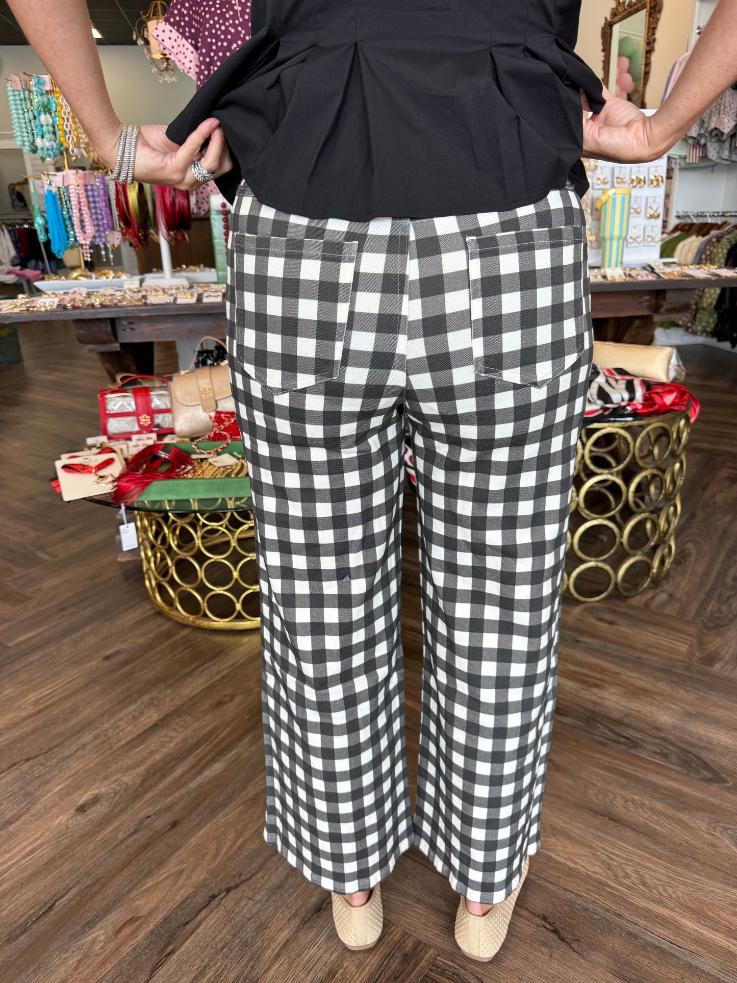 Gingham Check Pants: Black