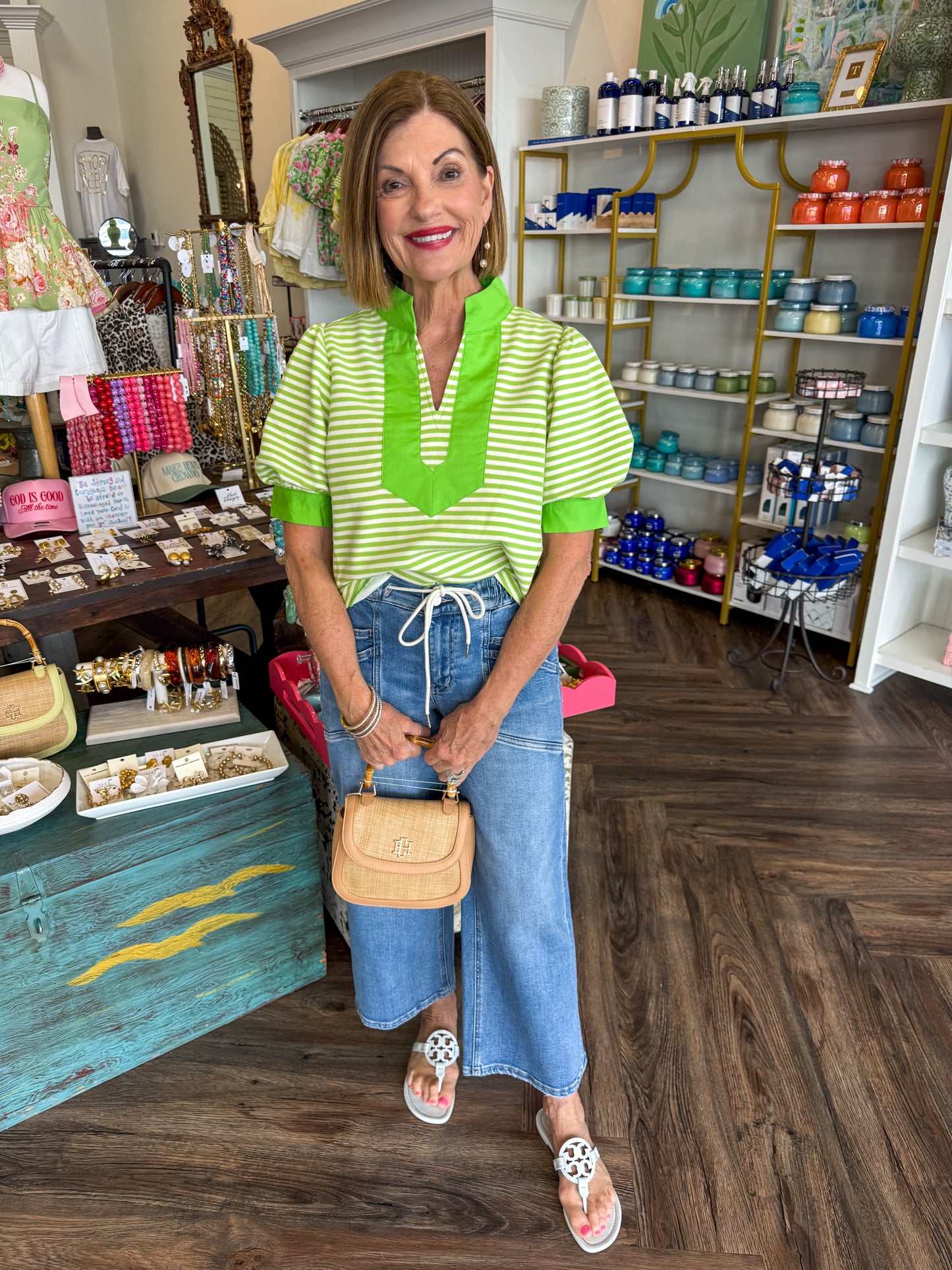 Kelly Green Stripe Detail Top