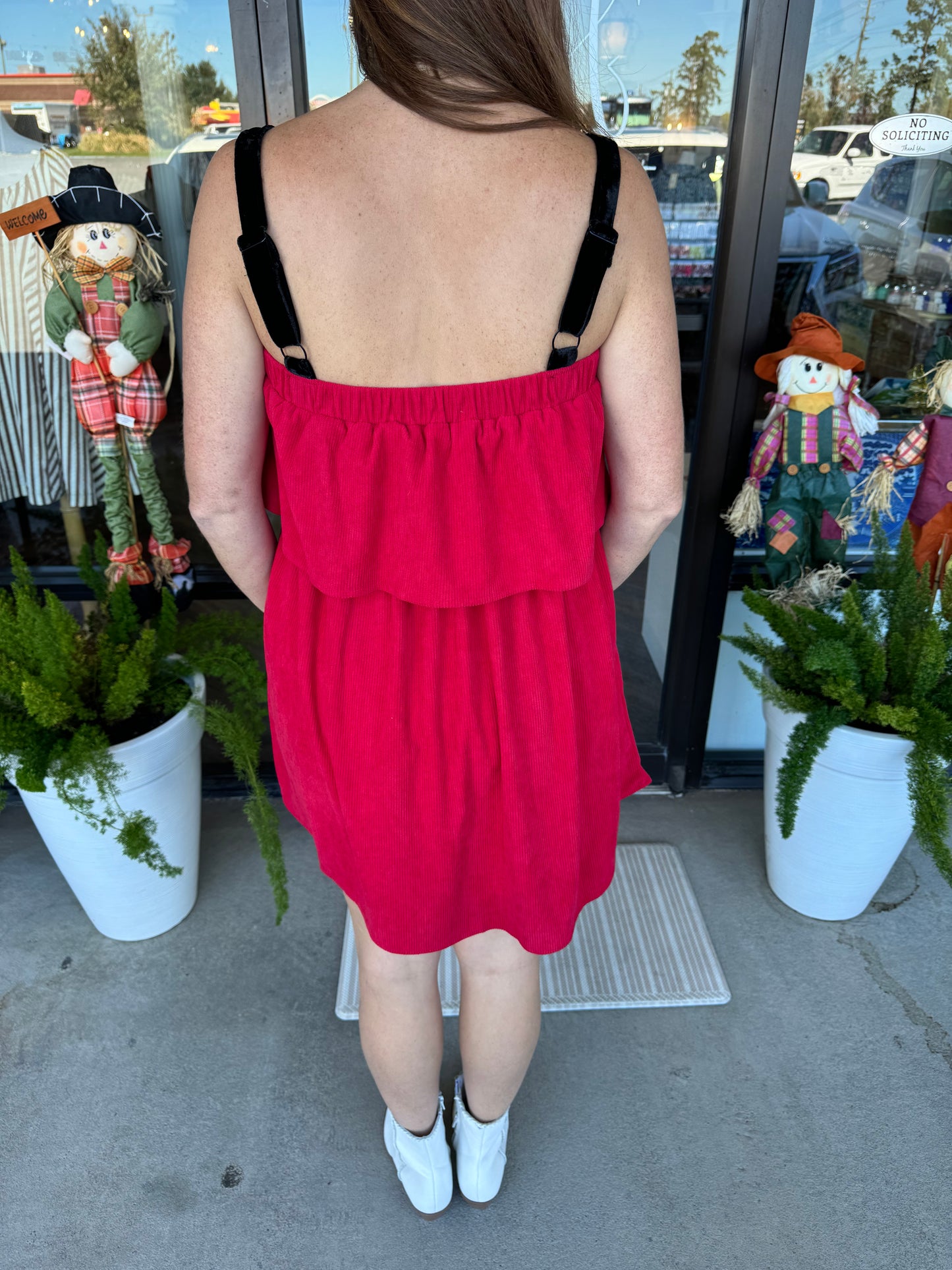 Red Corduroy Bow Dress