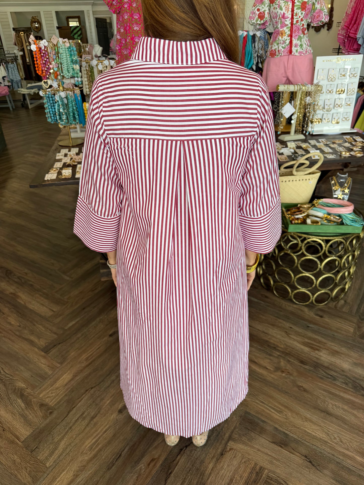 Crimson Striped Collar Mini Dress