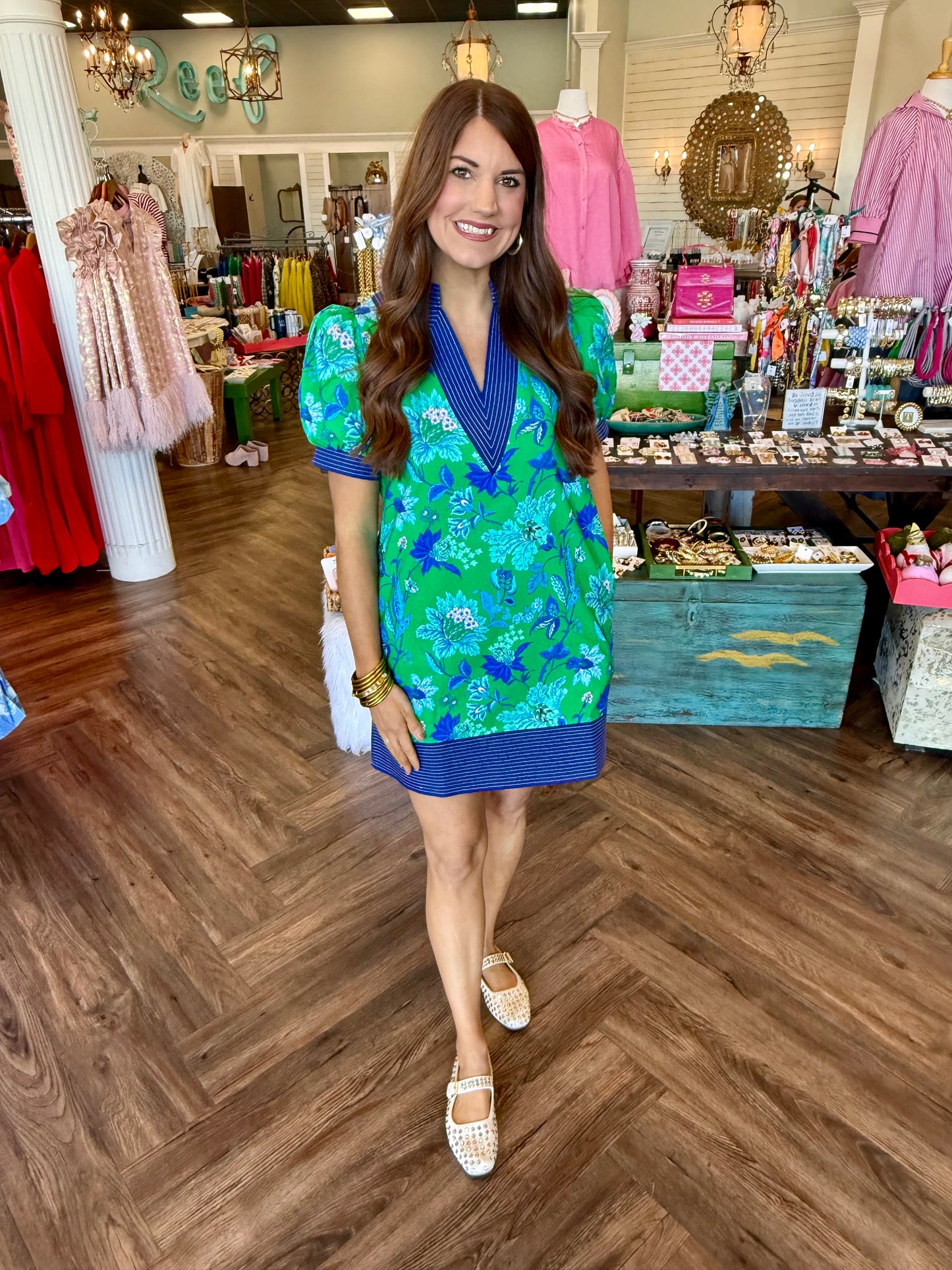 Preppy Stitch Paisley Dress: Green